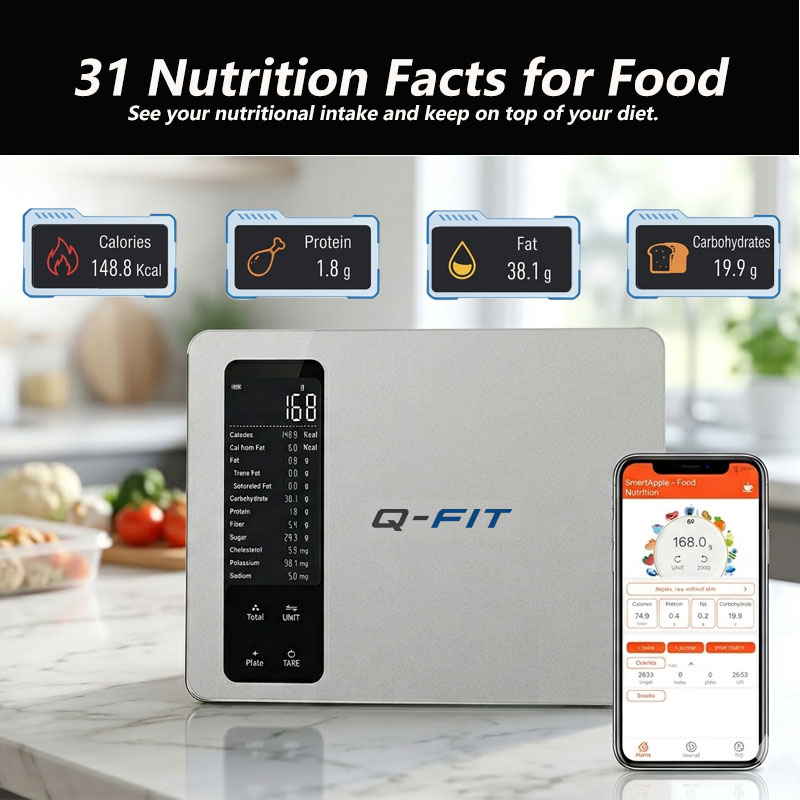 Q-Fit Food Scale with nutrition tracking app